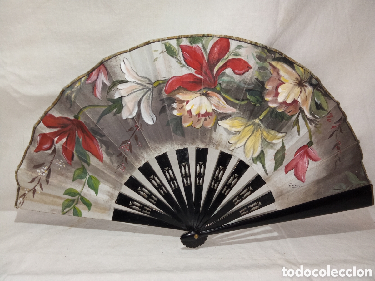 Antiquit&auml;ten: PRECIOSO ABANICO CON MOTIVO FLORAL PINTADO A MANO