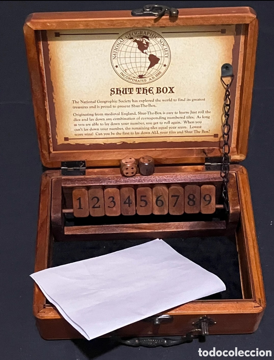 Antig&uuml;edades: Juego Shut the Box National Geographic de madera