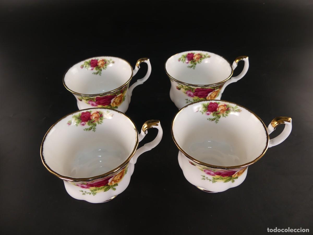 Antiguidades: JUEGO DE 4 TAZAS DE PORCELANA INGLESA ROYAL ALBERT SERIE OLD COUNTRY ROSES