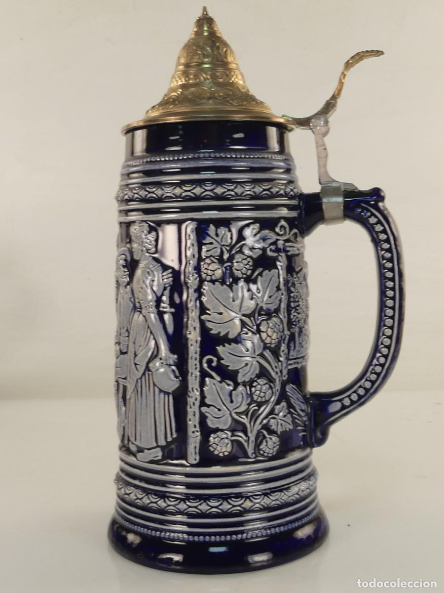 Antiques: BONITA JARRA DE CERVEZA DE PORCELANA TAPA DE ZINK-OBJETO DE COLECCI&Oacute;N
