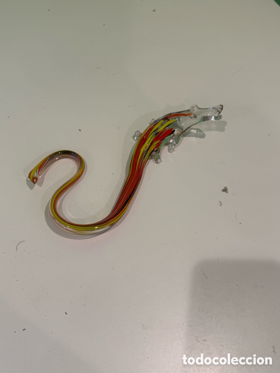 Antig&uuml;edades: Lagarto de cristal Murano multicolor a&ntilde;os 70, mide 25 cm