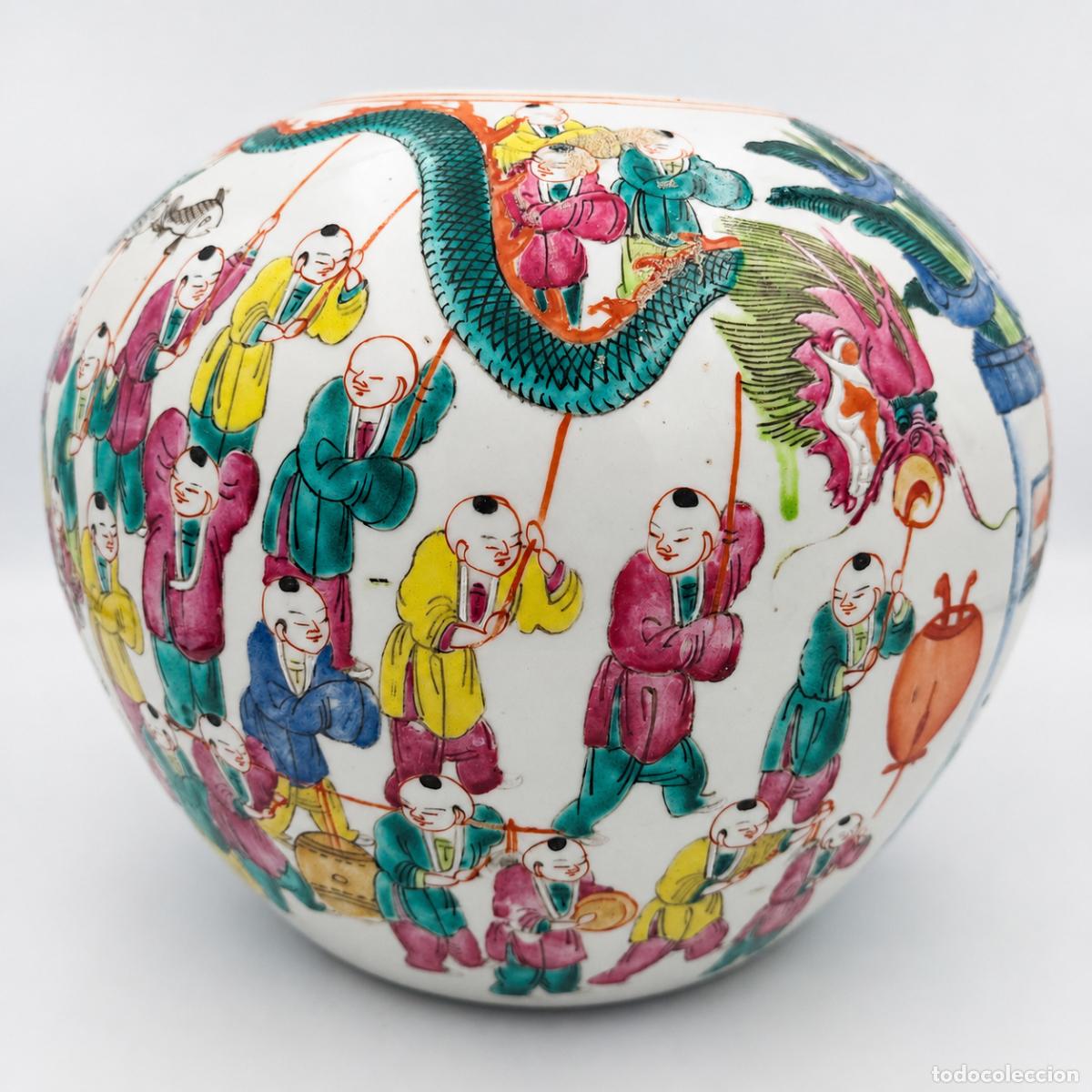 Antig&uuml;edades: Jarron de jengibre de porcelana china cien ni&ntilde;os siglo XIX