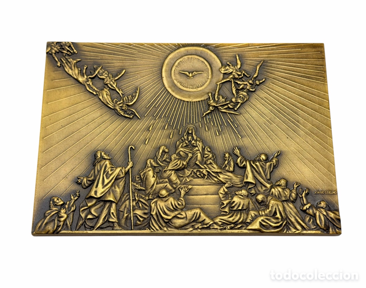 Oggetti Antichi: Antigua Placa de Bronce Religiosa