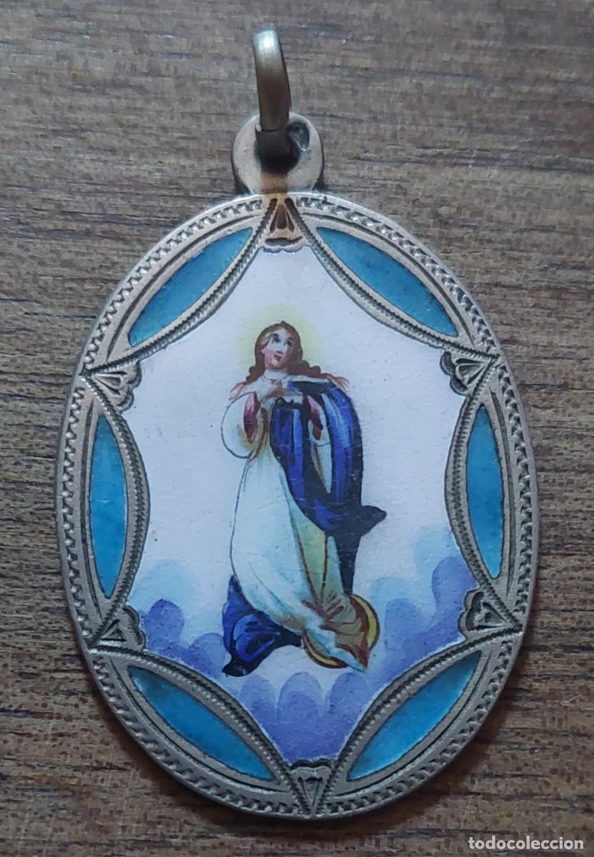 Antig&uuml;edades: Impresionante medalla plata de porcelana pintada a mano Inmaculada