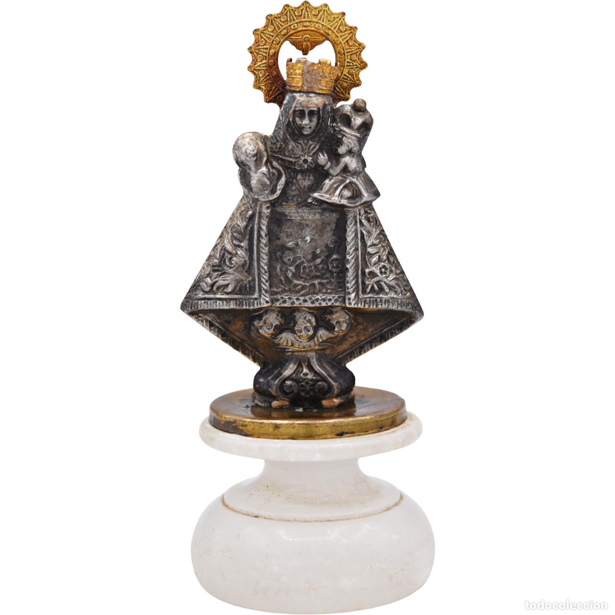 Antiques: Virgen antigua sobre base de alabastro
