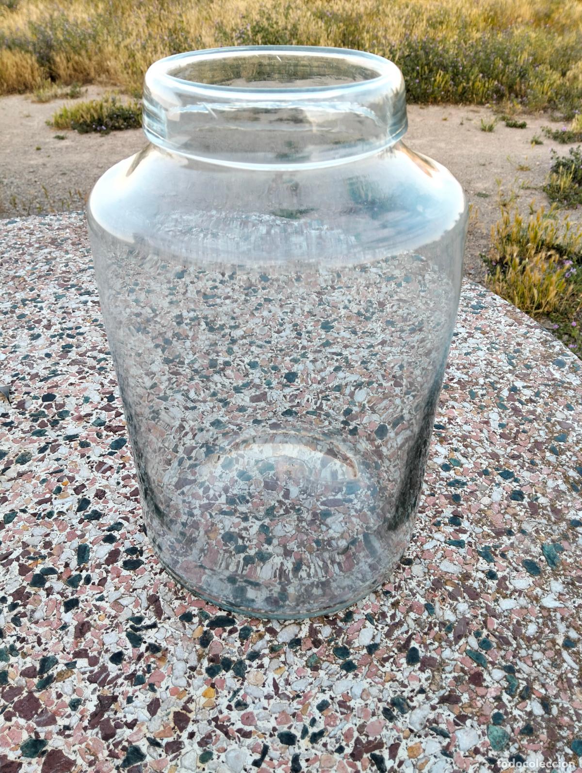 Antig&uuml;edades: Bote tarro antiguo de cristal transparente catal&aacute;n decorativo soplado a mano finales S.XIX
