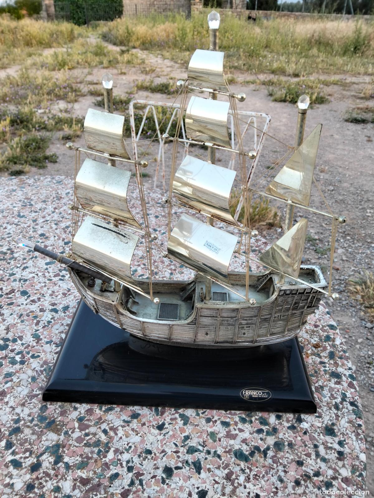 Antiquit&eacute;s: Figura de barco decorativo Santa Maria escultura plateada Franco C made in italy ba&ntilde;o de plata