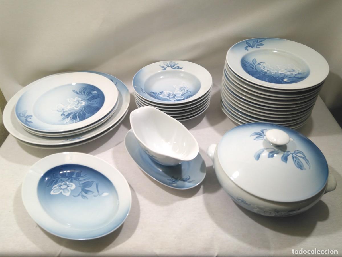 Antiquit&eacute;s: Vajilla de porcelana pintada. Bing & Grondahl. Porcelana de Copenhagen.