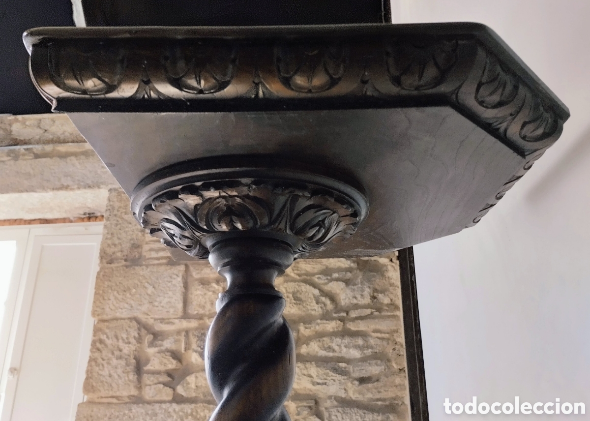 Antiquit&eacute;s: COLUMNA SALOM&Oacute;NICA DE MADERA (con pedestal o soporte decorativo) CON M&Aacute;S DE UN SIGLO DE ANTIG&Uuml;EDAD