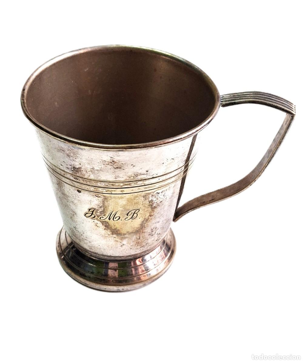 Antiquit&eacute;s: Taza de bautizo vintage 'Falstaff' PLATA (EPNS) - 7,5 cm de alto