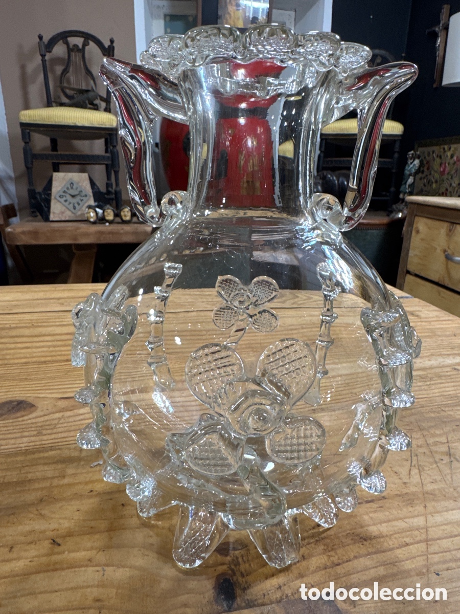 Antiguidades: Bonito jarr&oacute;n de cristal soplado