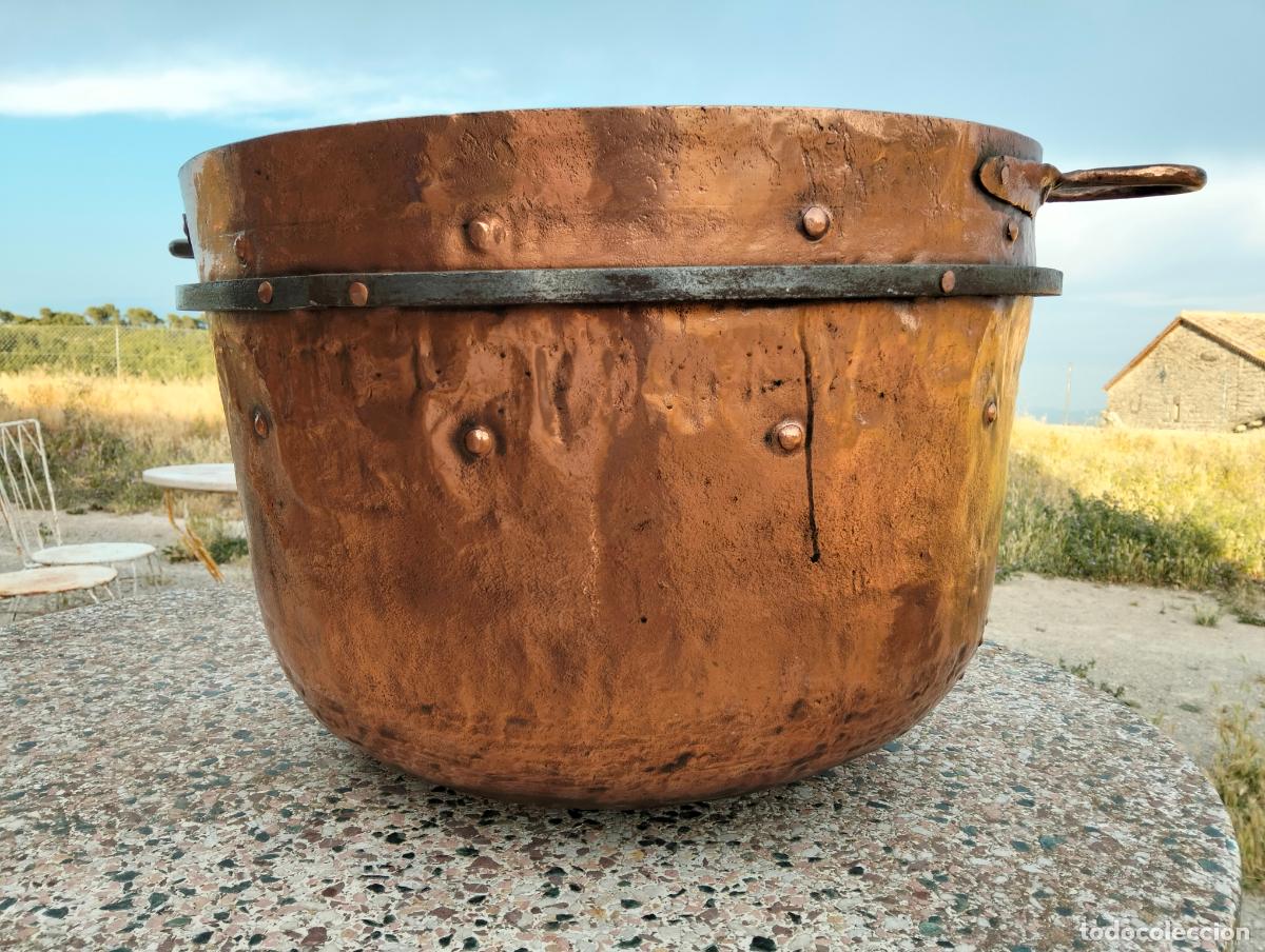Antiquit&eacute;s: Olla puchero de cobre antigua caldero caldera marmita asas hierro de convento de monjas S.XIX
