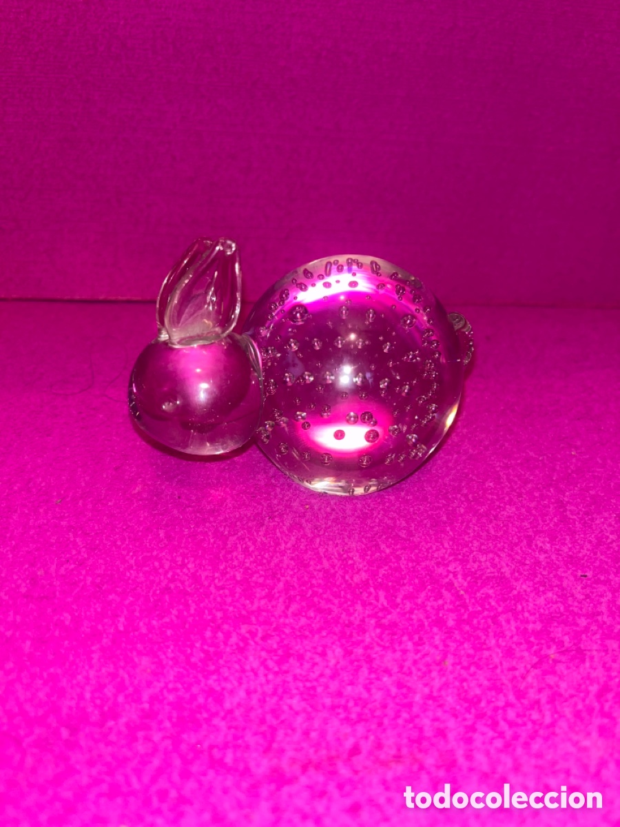 Antig&uuml;edades: Pisapapeles Conejo Cristal de Murano Burbujas Rosa