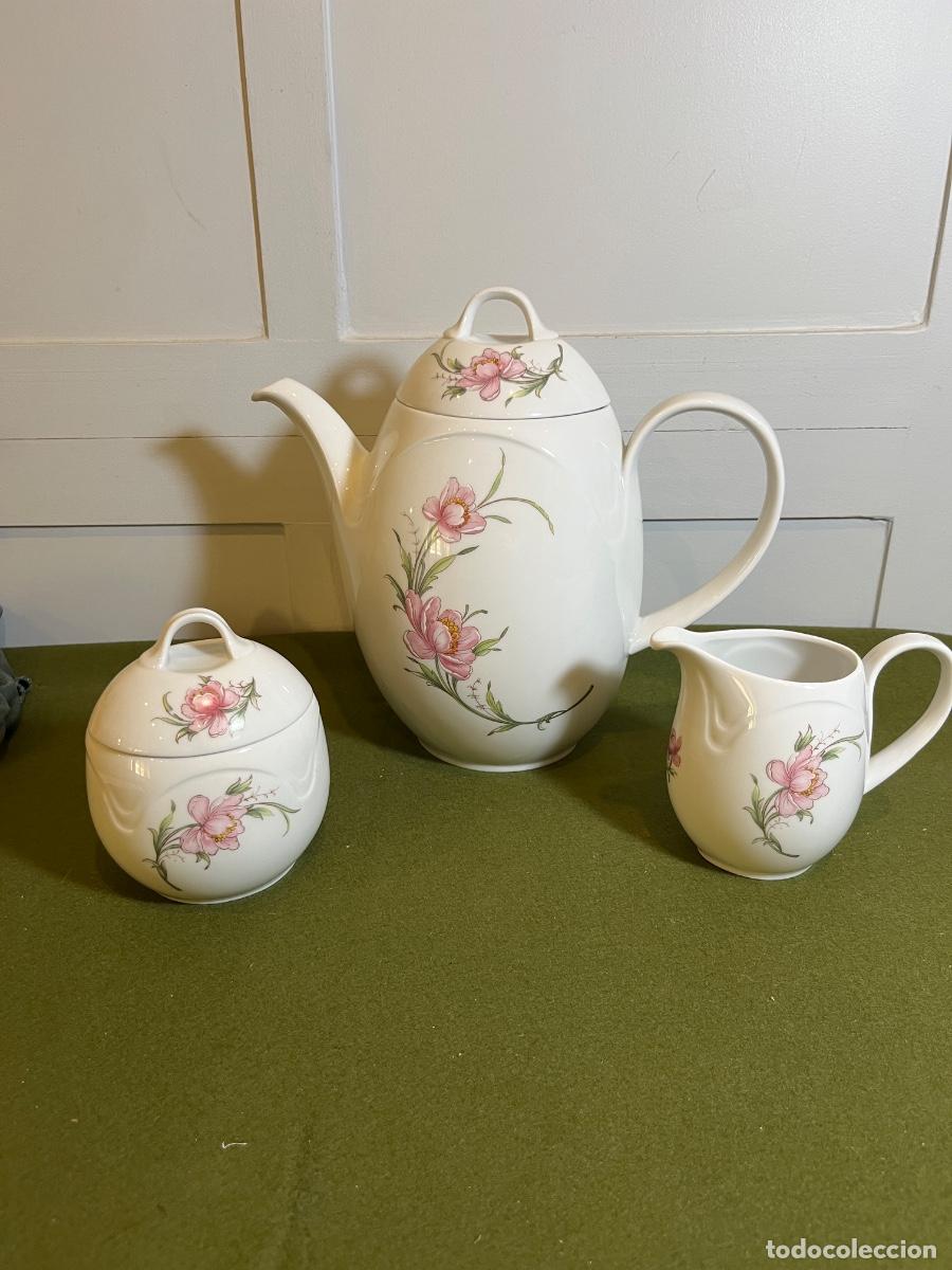 Antiquit&auml;ten: Juego de caf&eacute; Kaiser Germany porcelana alemana cafetera lechera azucarero decoraci&oacute;n floral vintage
