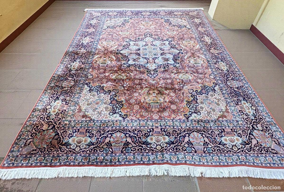 Antig&uuml;edades: Alfombra Kashmir Original Hecha a Mano &ndash; Seda y Lana Natural &ndash; 345 &times; 270 cm