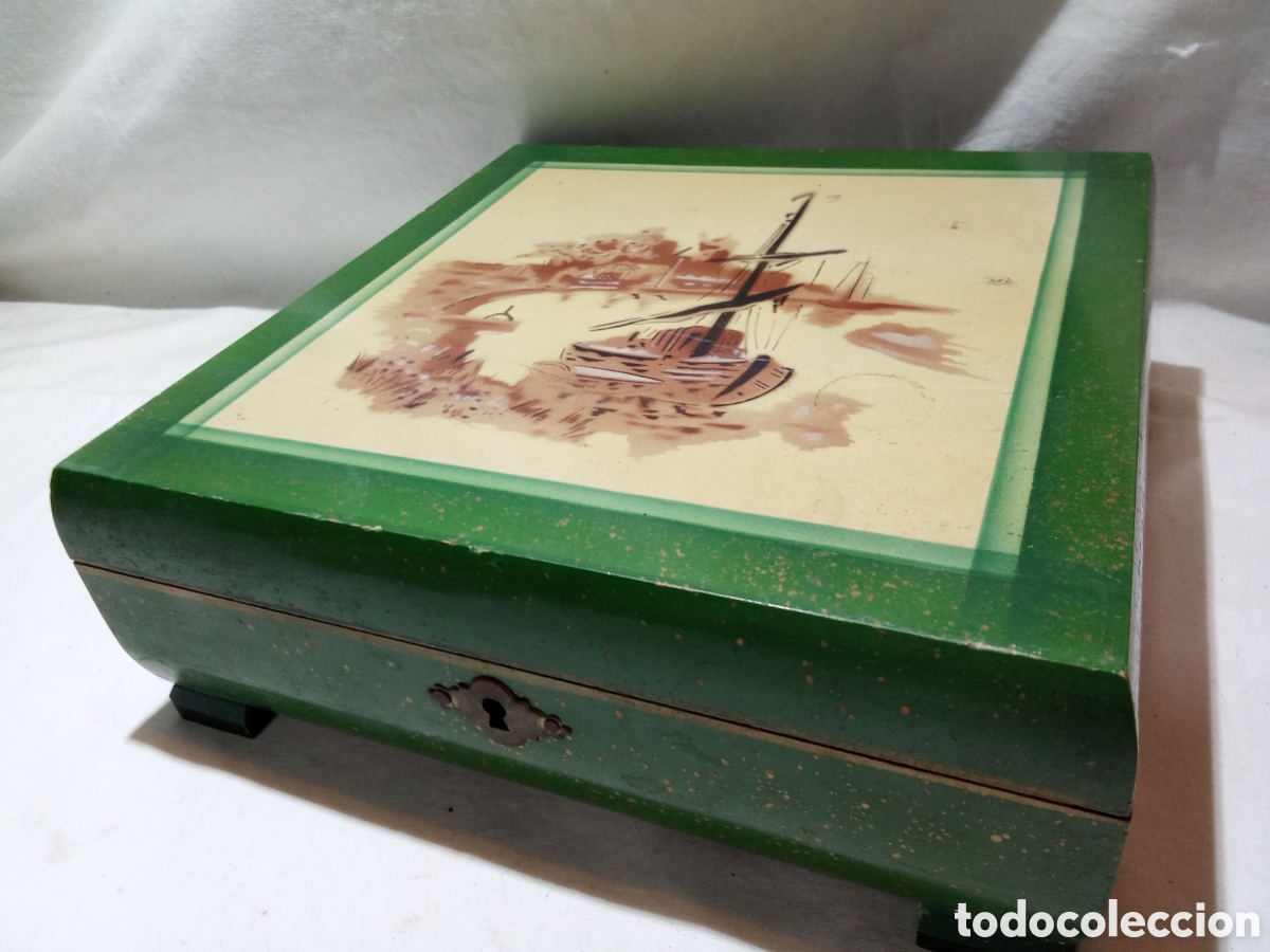 Antiques: PRECIOSA CAJA DE MADERA JOYERO PRINCIPIOS SIGLO XX CON ESPEJO, MARCA REGISTRADA LA ESTRELLA
