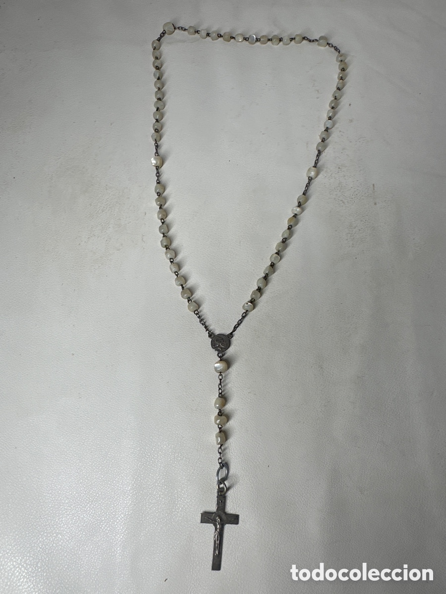 Antiquit&auml;ten: ANTIGUO ROSARIO DE PLATA Y CUENTAS DE N&Aacute;CAR