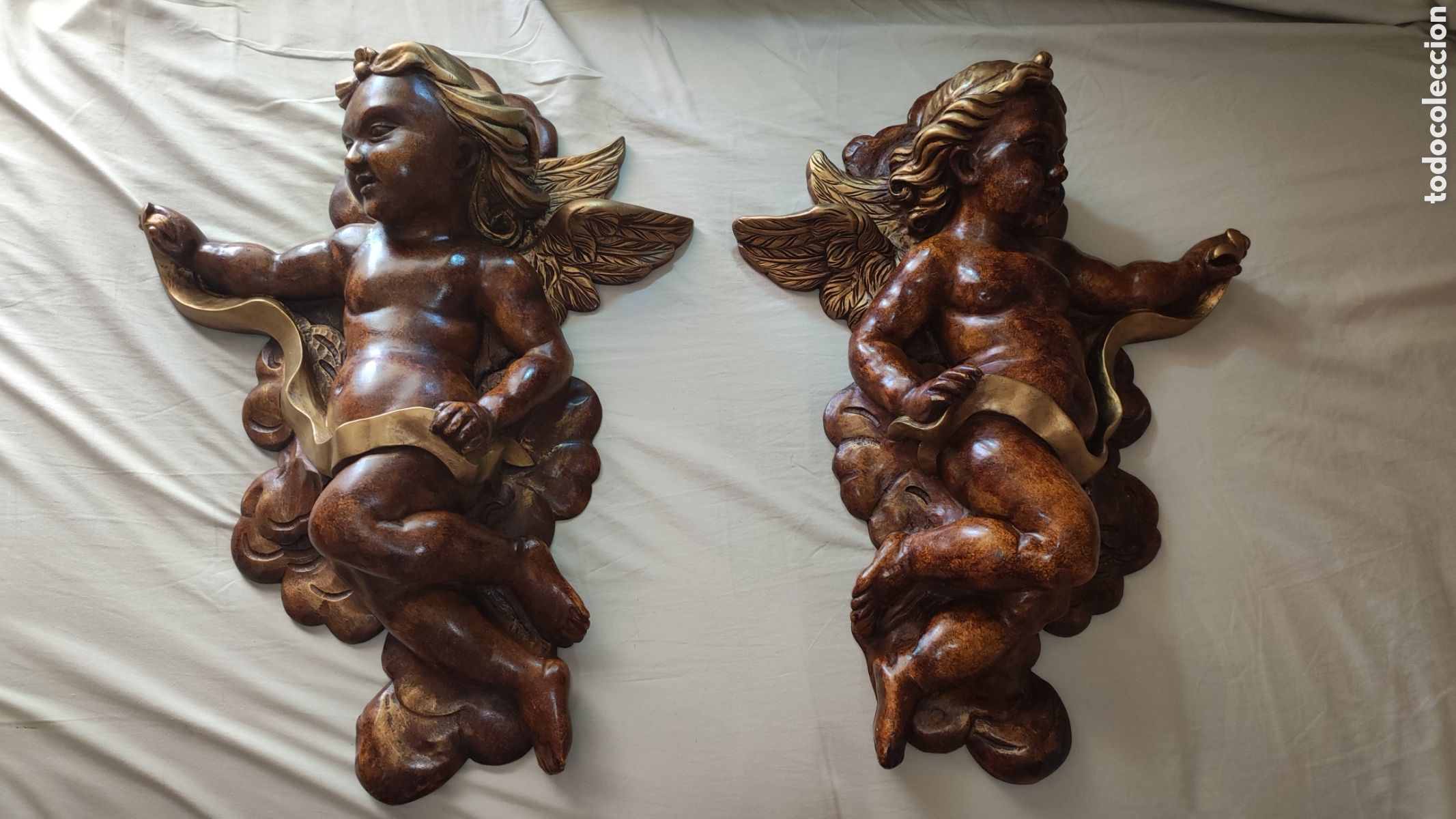 Antig&uuml;edades: Excepcional Pareja de &aacute;ngeles Barroco madera - Foto 2