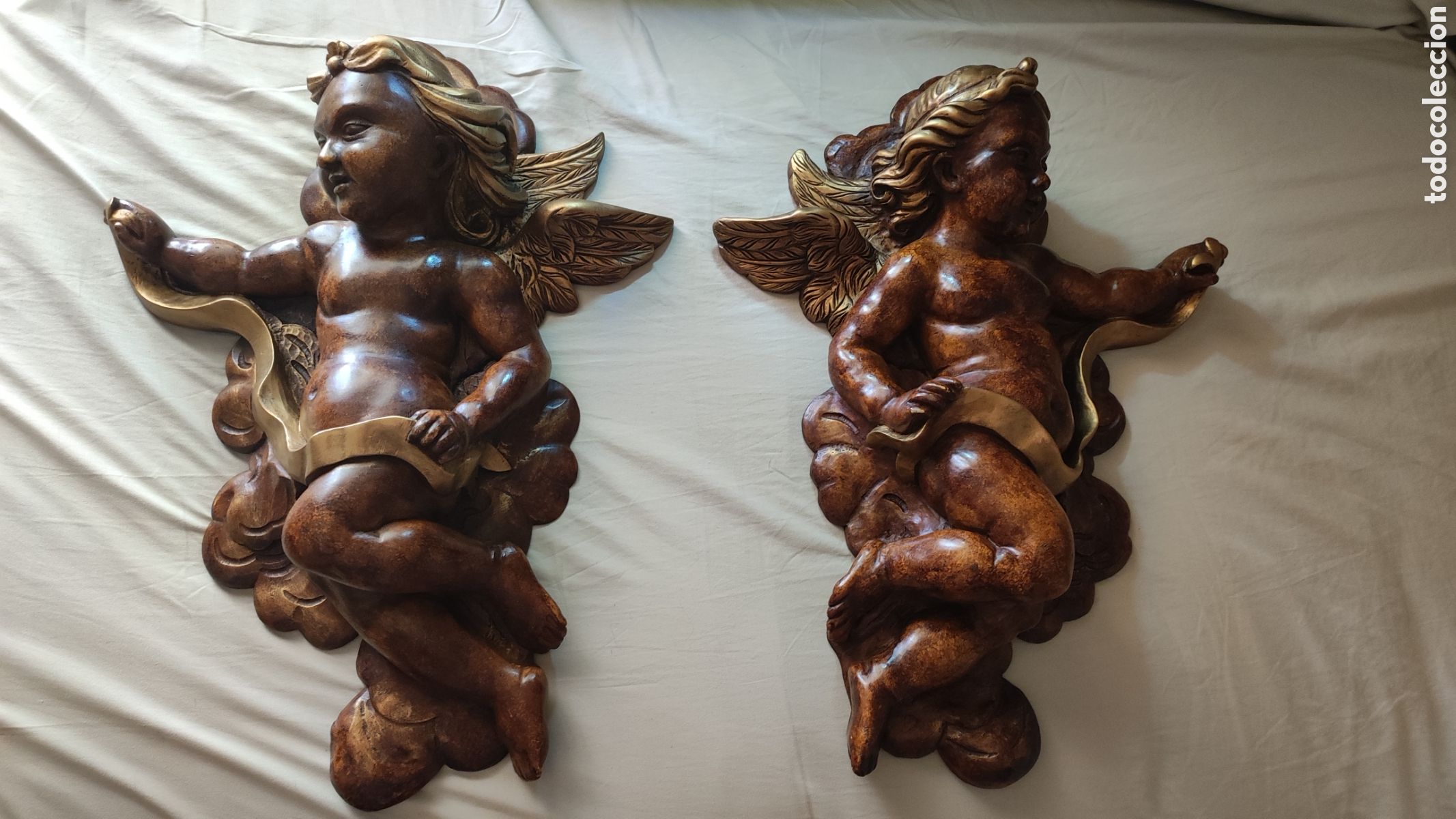 Antig&uuml;edades: Pareja de &aacute;ngeles Barroco madera