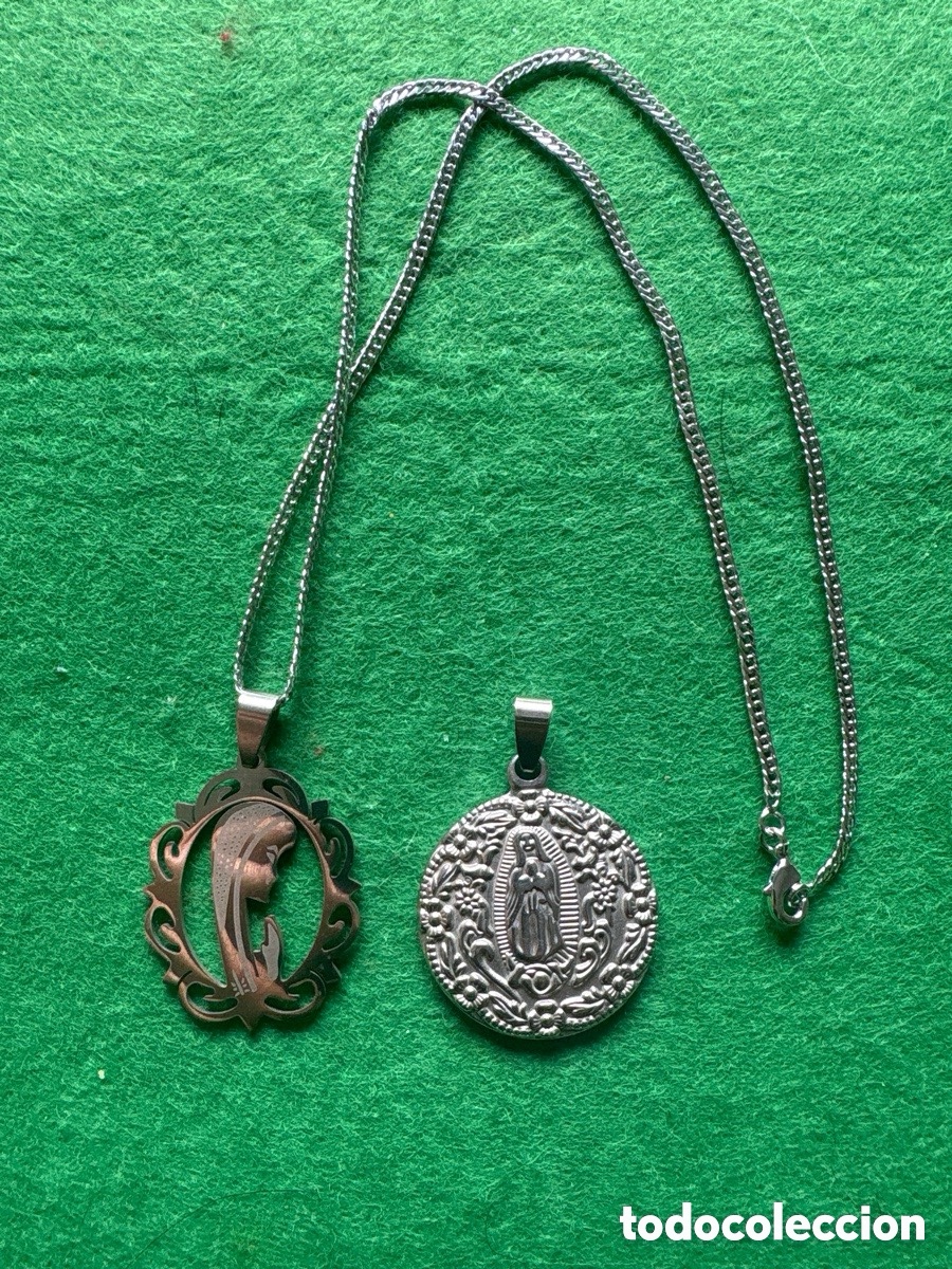 Oggetti Antichi: Lote de medallas religiosa y cadena de acero (A6)