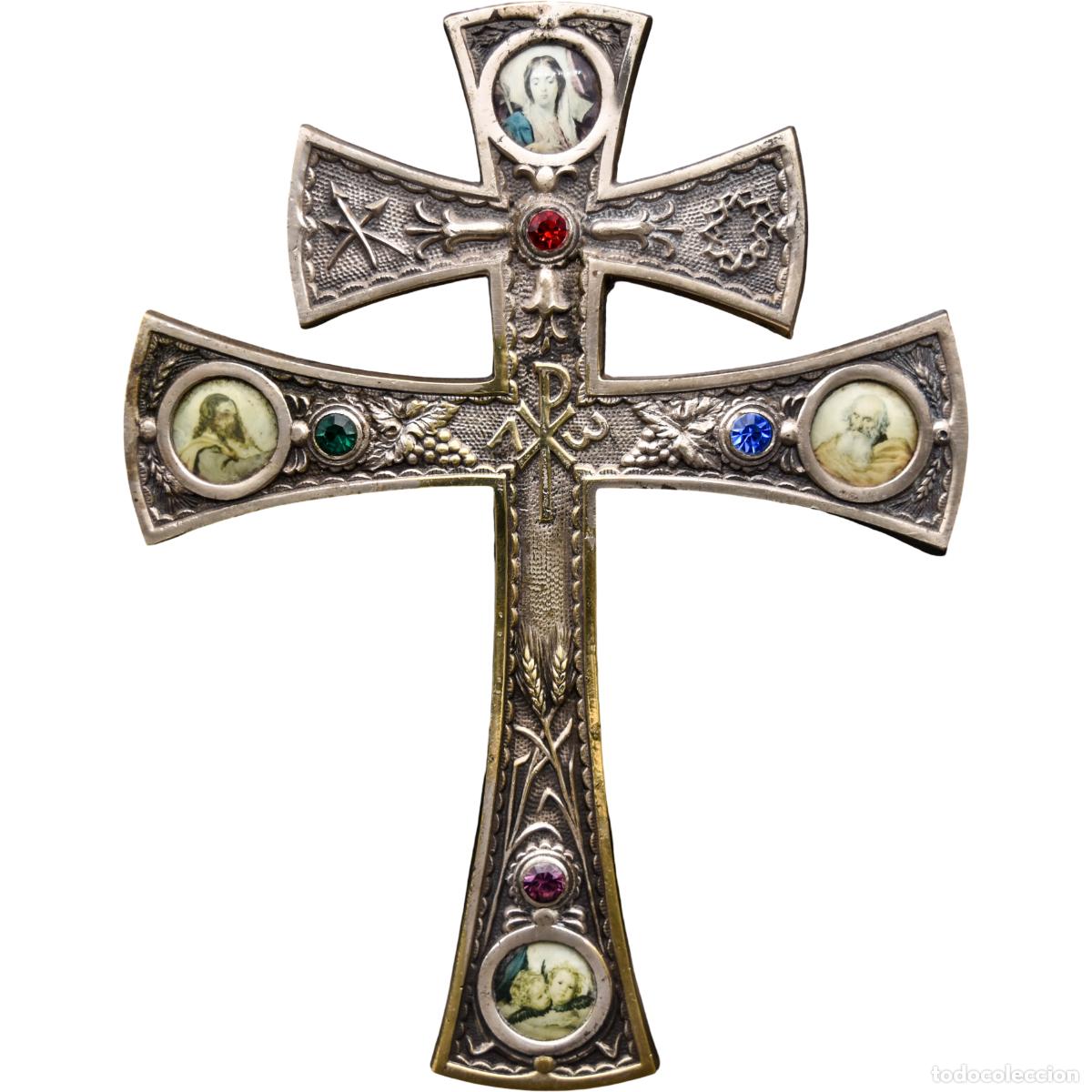 Antiguidades: Cruz patriarcal en bronce con incrustaciones