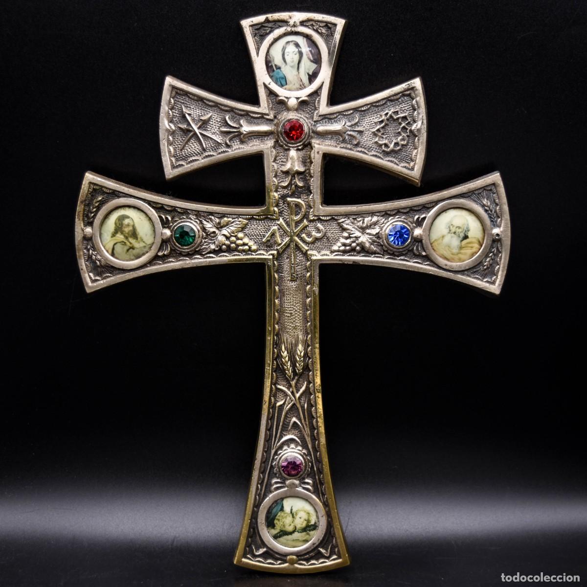 Antig&uuml;edades: Cruz patriarcal en bronce con incrustaciones - Foto 16