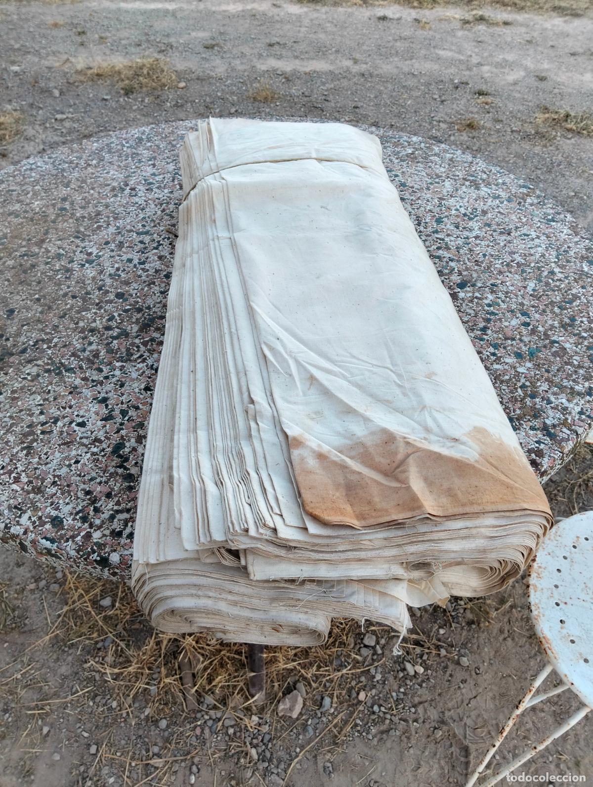 Antiquit&eacute;s: Rollo de tela antiguo algod&oacute;n hilo o lino para tela a metros blanco 33 metros de largo