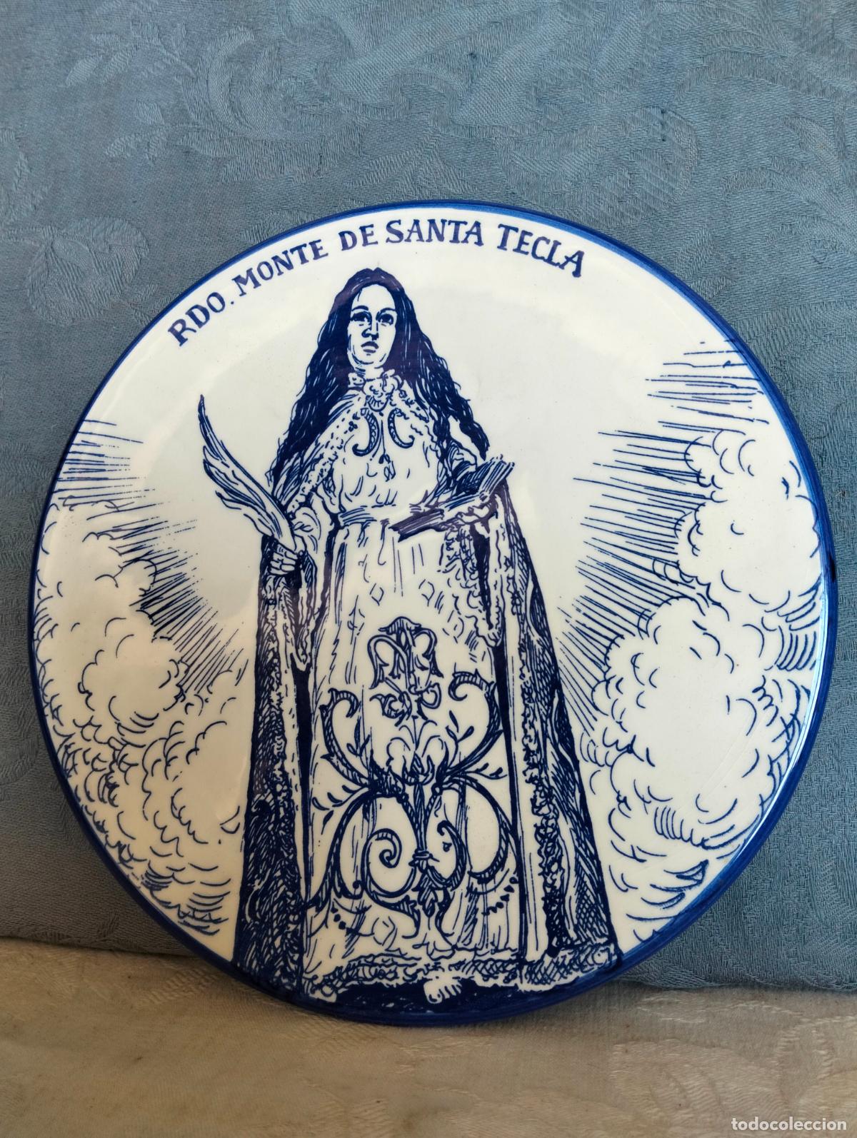 Antig&uuml;edades: Plato decorativo para colgar en la pared de porcelana azul blanco Recuerdo monte de Santa Tecla