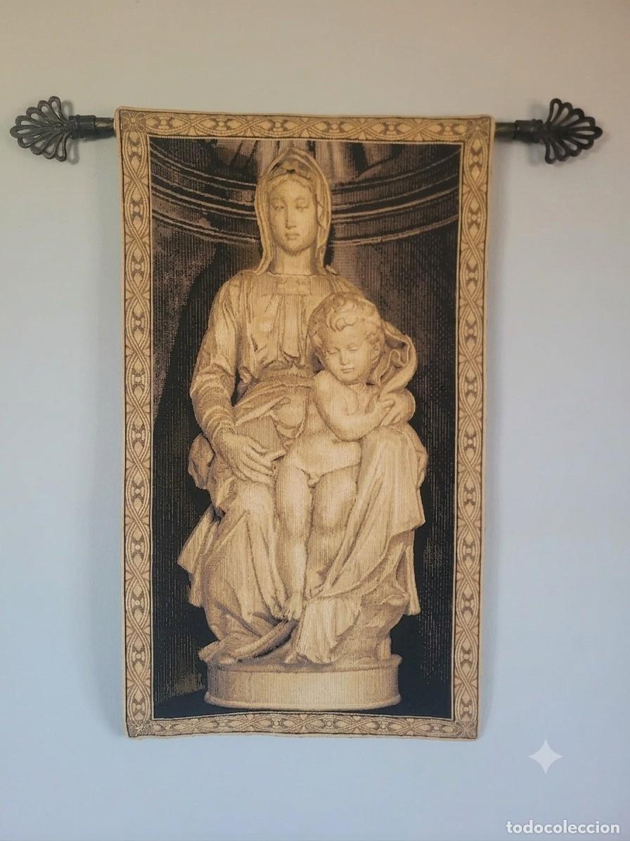 Antig&uuml;edades: Tapiz Belga Flanders Tapestries Virgen con el Ni&ntilde;o Jacquard Barra Original