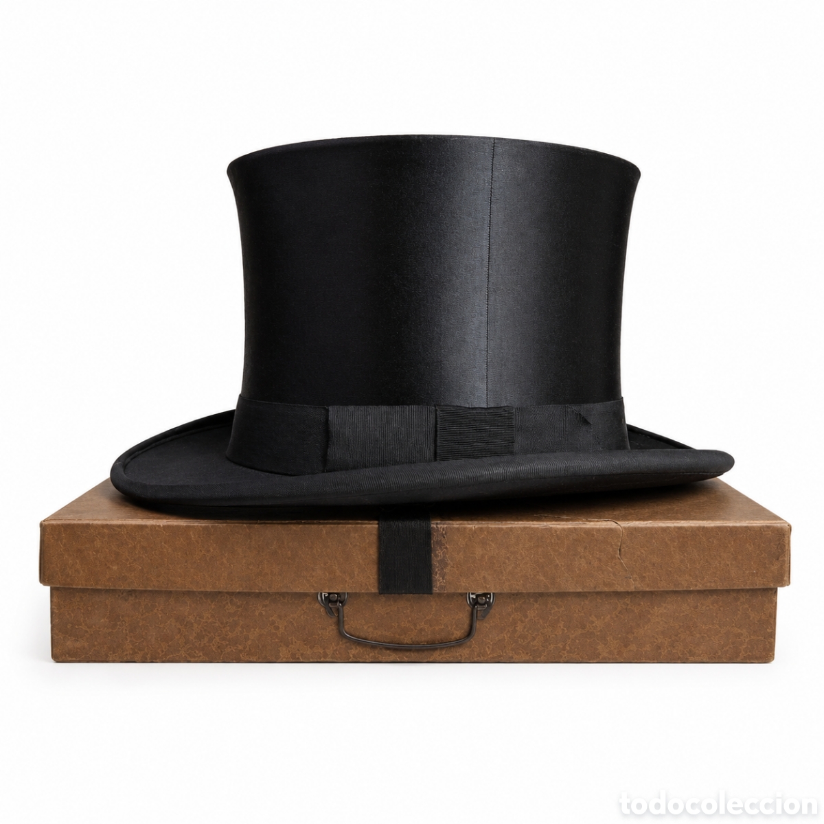 Antig&uuml;edades: Chistera plegable antigua de seda negra / Sombrero de copa &oacute;pera Talla M