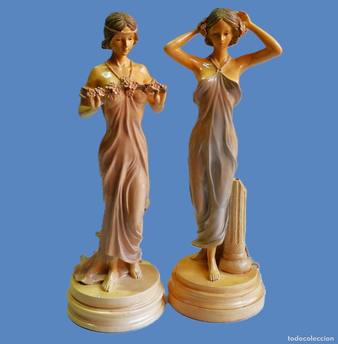 Antiquit&eacute;s: PRECIOSA PAREJA DE DAMAS CERAMICA CREO - 41.CM ALTO