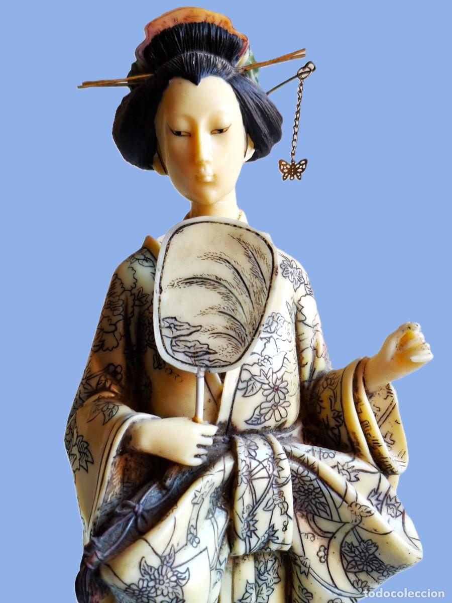Antiques: PRECIOSA FIGURA DE JAPONESA - 38.CM ALTO - RESINA MUY PESADA
