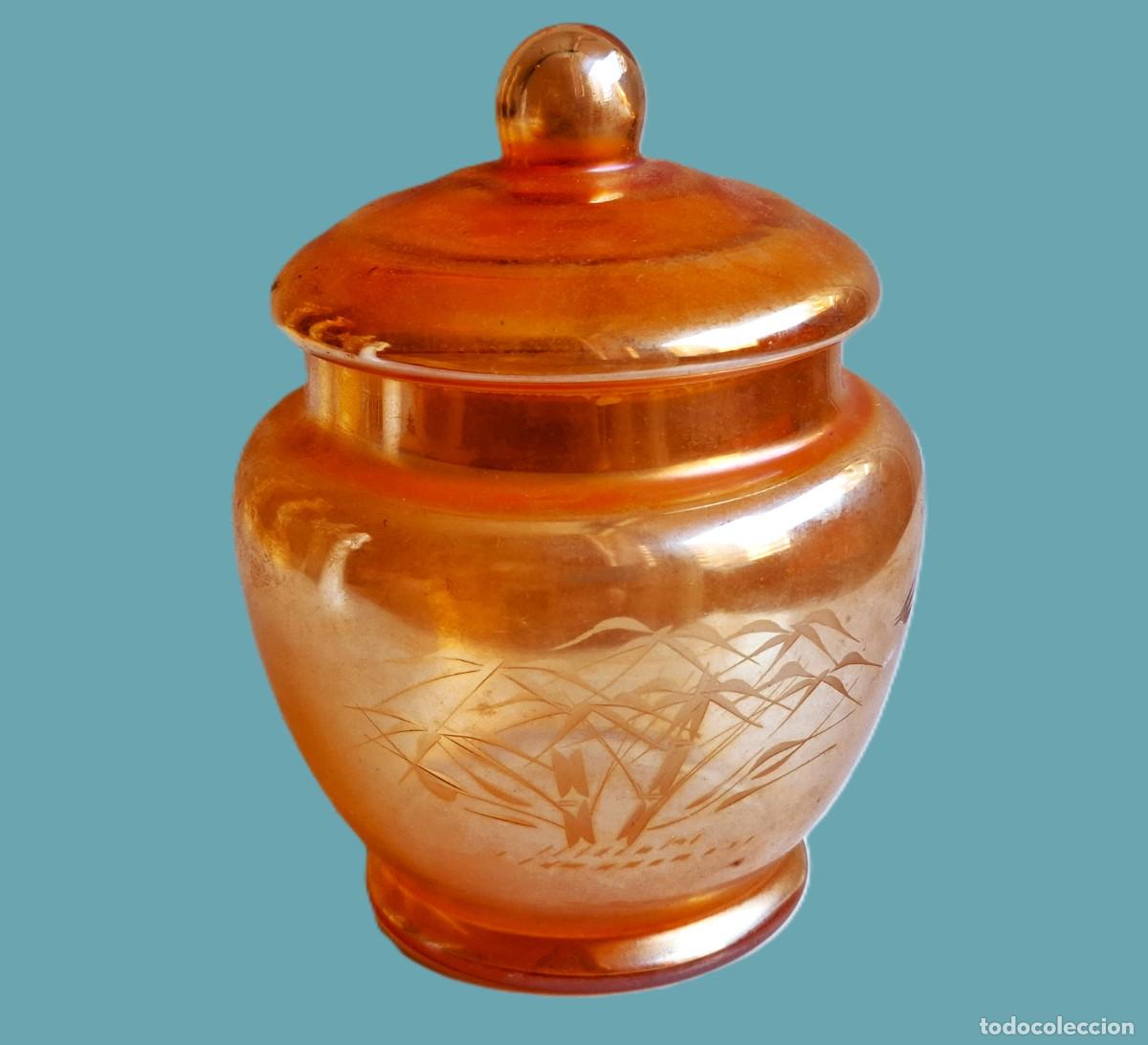 Oggetti Antichi: BOTE O TARRINA DE CRISTAL VIDRIO CON TAPA - 16.CM ALTO