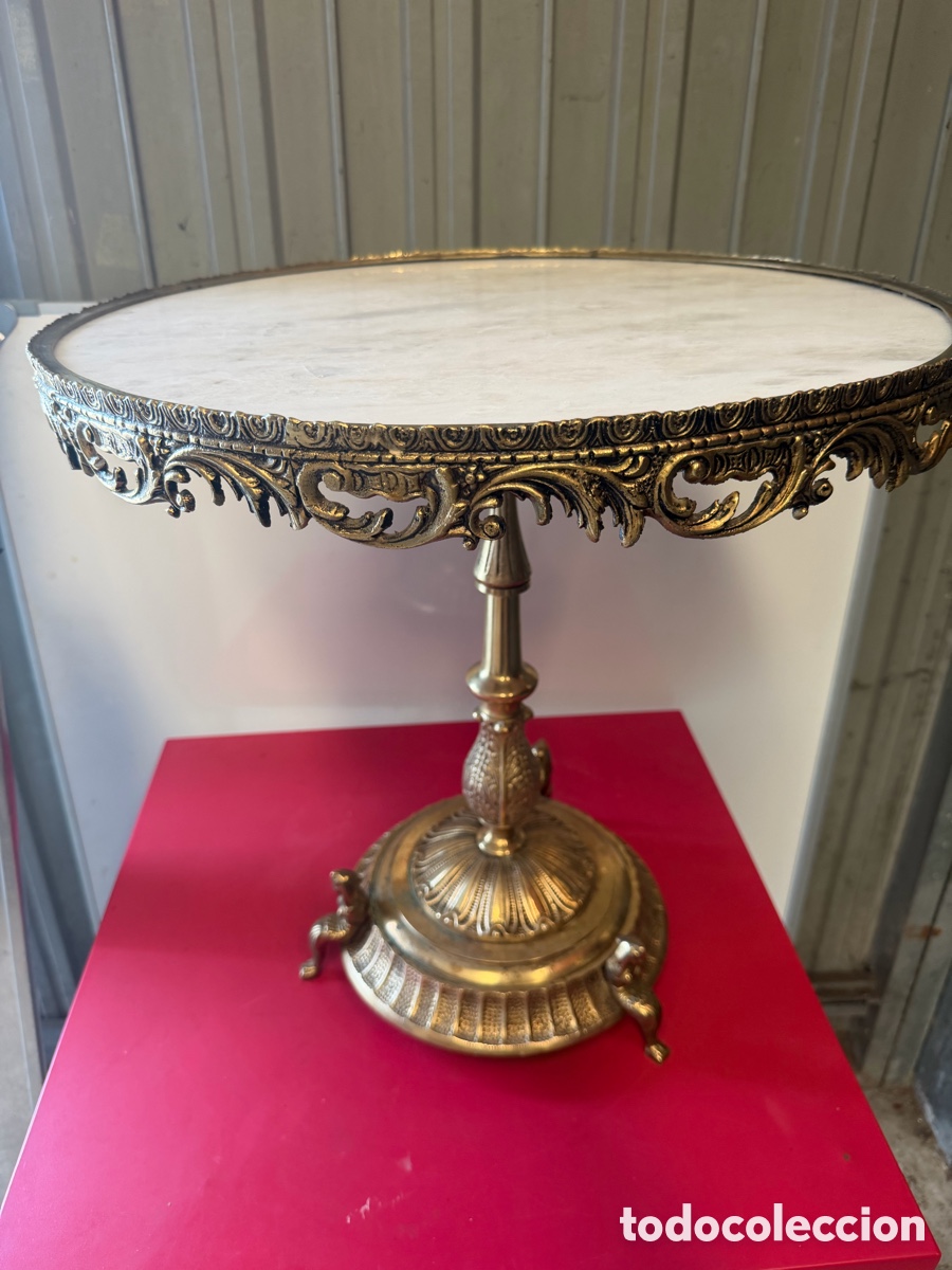 Antig&uuml;edades: Mesa auxiliar bronce m&aacute;rmol - Foto 1