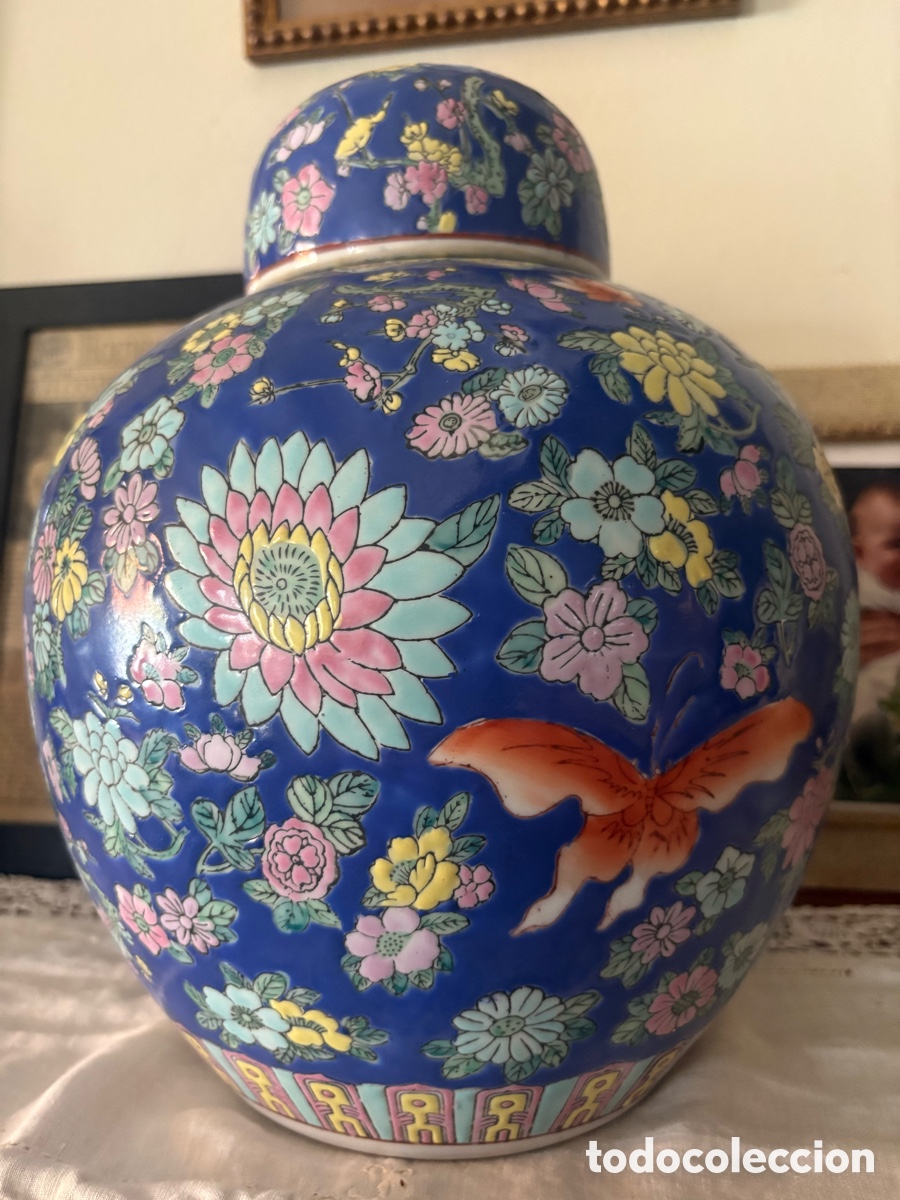 Antiquit&auml;ten: Tibor Chino Azul Flores Mariposa