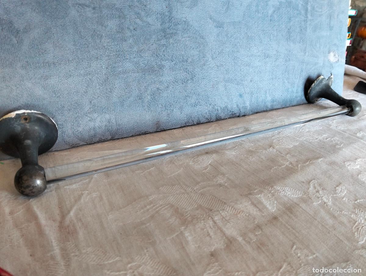 Antiques: Barra toallero de cristal transparente y metal soporte para toalla estilo Art Deco para colgar pared