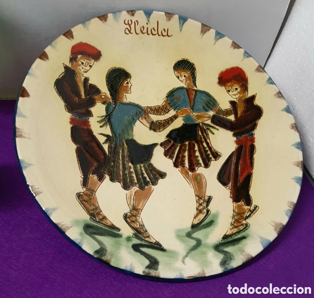 Antiguidades: Plato grande 32 cm di&aacute;m. Cer&aacute;mica Popular Catalana La Bisbal Puigdemont Lleida sardanas sardanistas