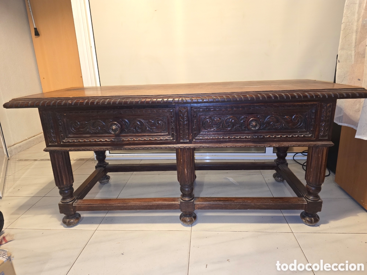 Antig&uuml;edades: Mesa castellana antigua de madera maciza ( nogal /roble)