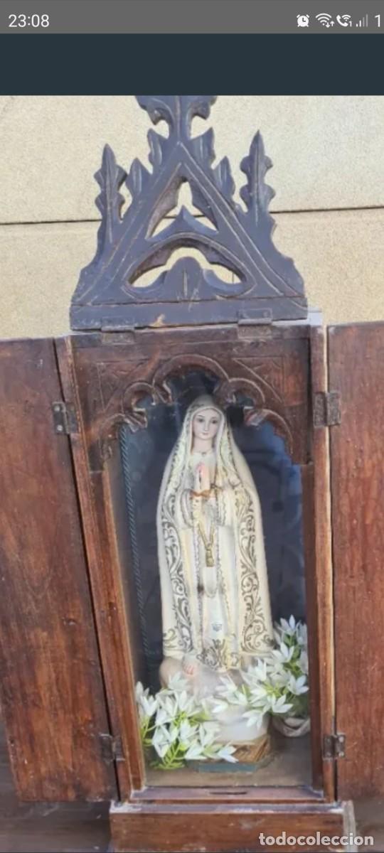 Antig&uuml;edades: Hornacina de madera con la Virgen de F&aacute;tima - Foto 1