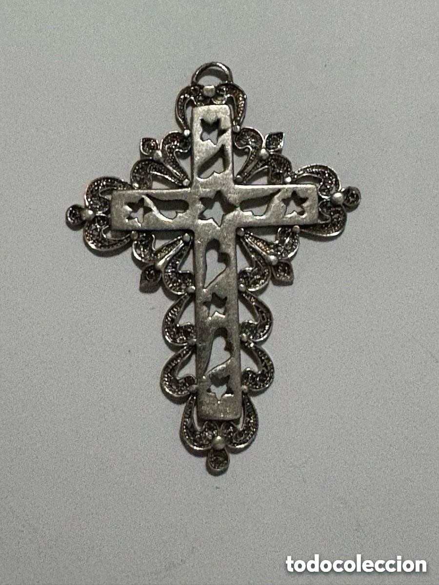 Antiquit&eacute;s: Colgante Cruz plata de ley y filigrana (A2)