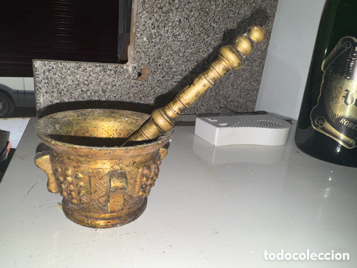 Antig&uuml;edades: Almirez de bronce antiguo siglo 18-19