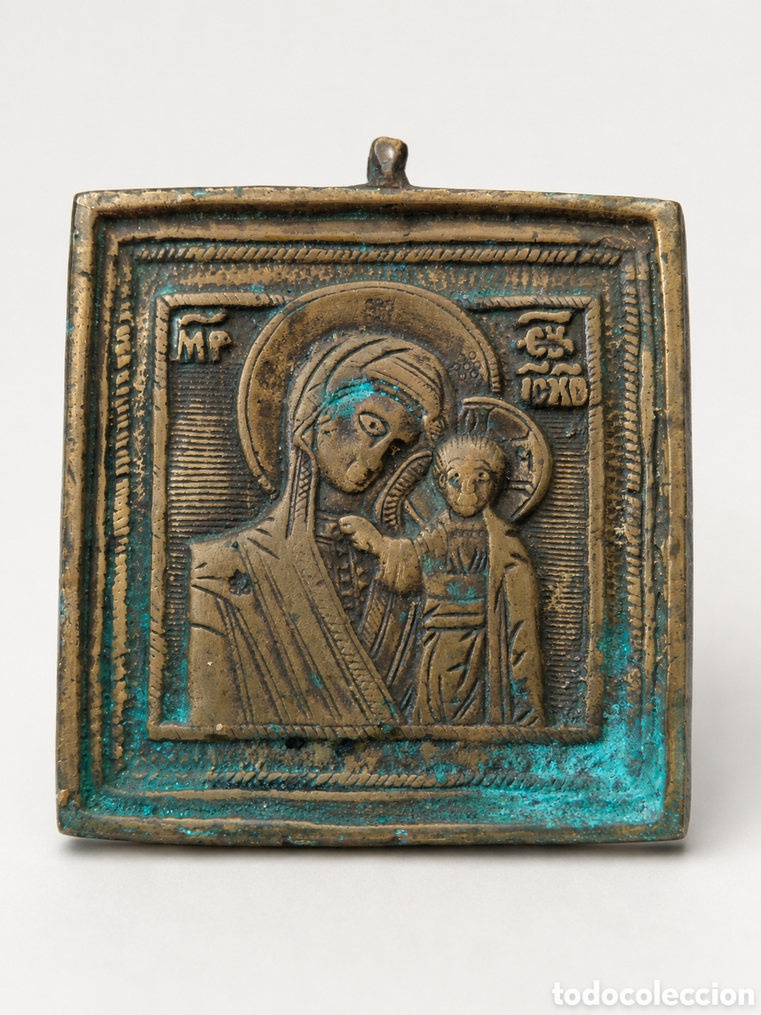 Antig&uuml;edades: Icono ortodoxo antiguo de bronce &ndash; Virgen con Ni&ntilde;o