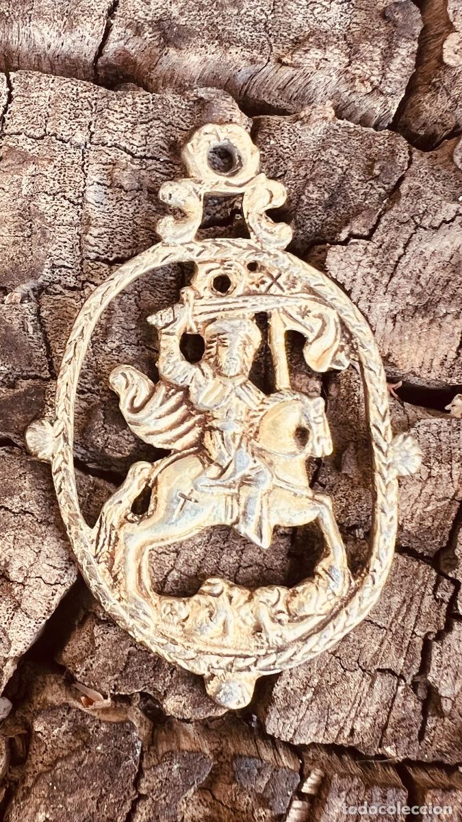 Oggetti Antichi: medalla plata dorada Santiago matamoros peregrino Galicia popular tradicional collarada sXVIII 55x37