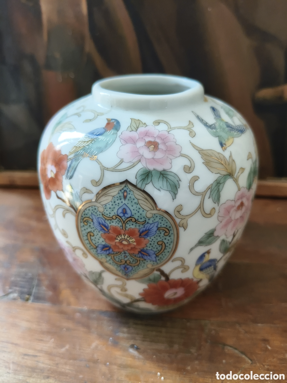 Antig&uuml;edades: Jarroncito chino vintage con tem&aacute;tica jard&iacute;n oriental