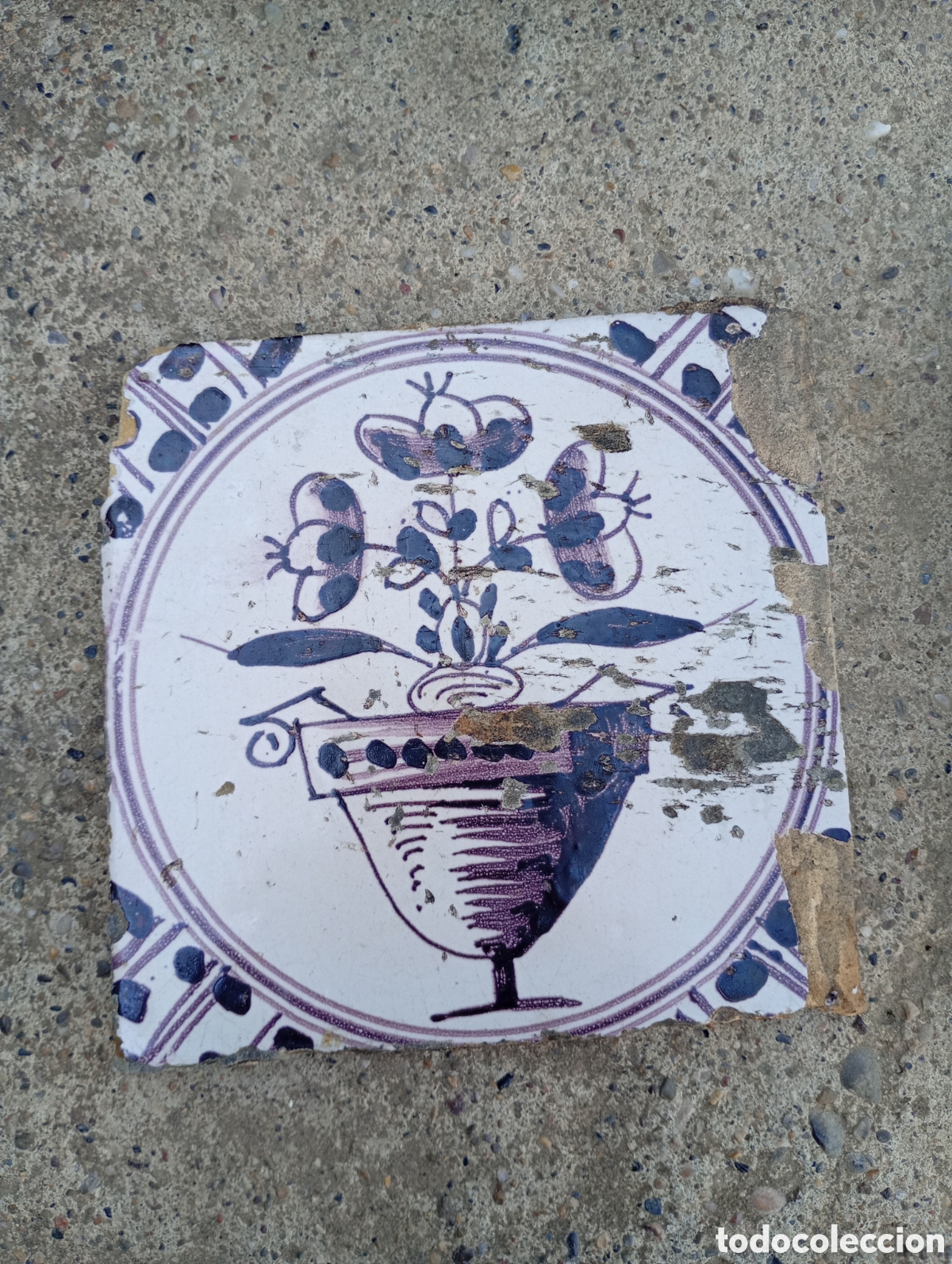 Antig&uuml;edades: Azulejo delft holanda manganeso xix