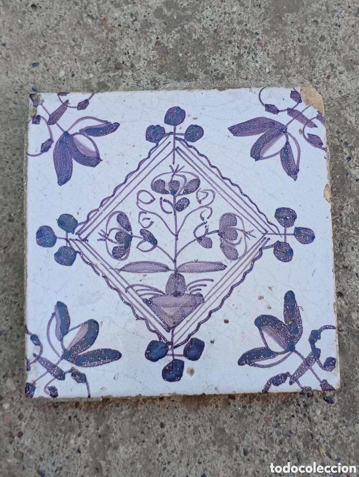 Antig&uuml;edades: Azulejo delft holanda xix manganeso