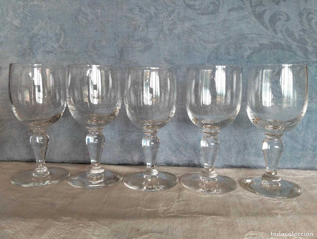Oggetti Antichi: Lote 5 copas antiguas de cristal transparente, peque&ntilde;as 12,5cm a&ntilde;os 50-60