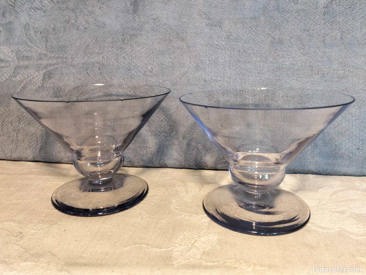 Antiques: Lote 2 copas antiguas de cristal transparente soplado a mano, peque&ntilde;as 8cm a&ntilde;os 50-60