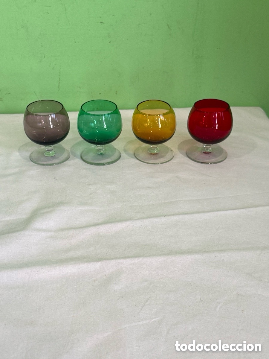 Antiques: Juego de 4 copas vintage cristal de colores a&ntilde;os 50-60 decoraci&oacute;n retro