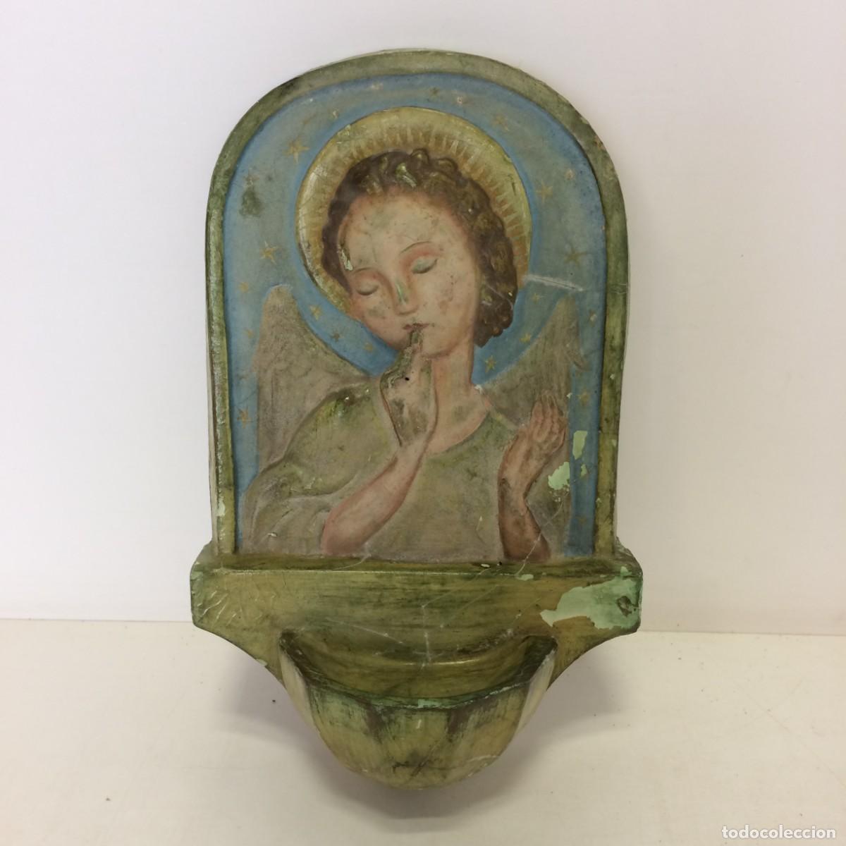 Oggetti Antichi: Hogar: Antiguo Cuadro decorativo con Pila - Figura de Angel